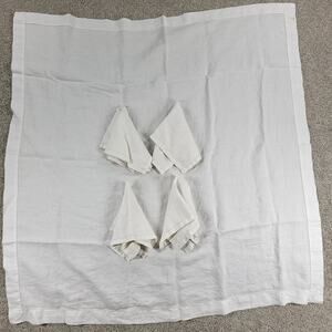 VTG Linen Luncheon Tablecloth Napkins 4pc Set White Sheer Fine Tableware